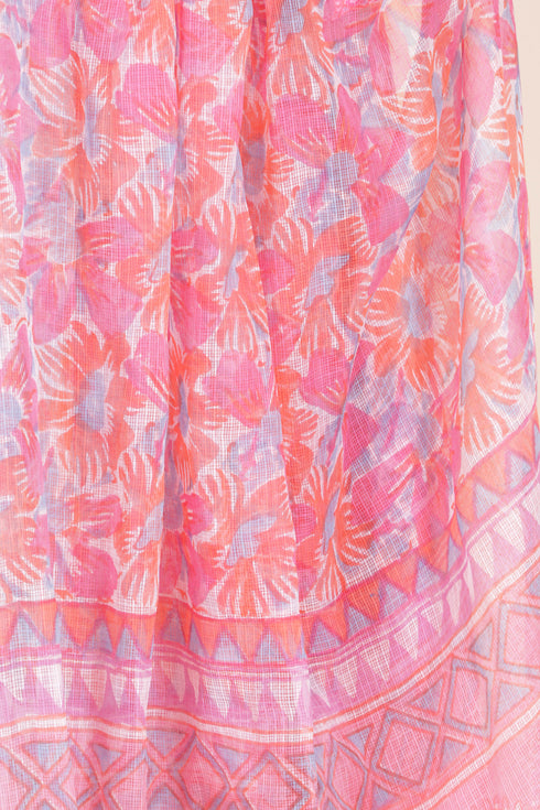 Kota Doria Dupatta In Block Print